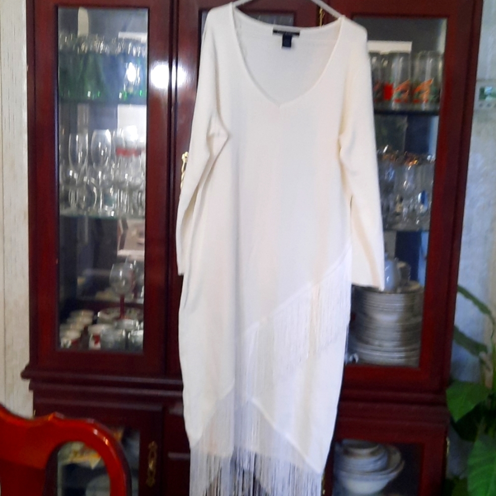 Winter white party dress  with fringes